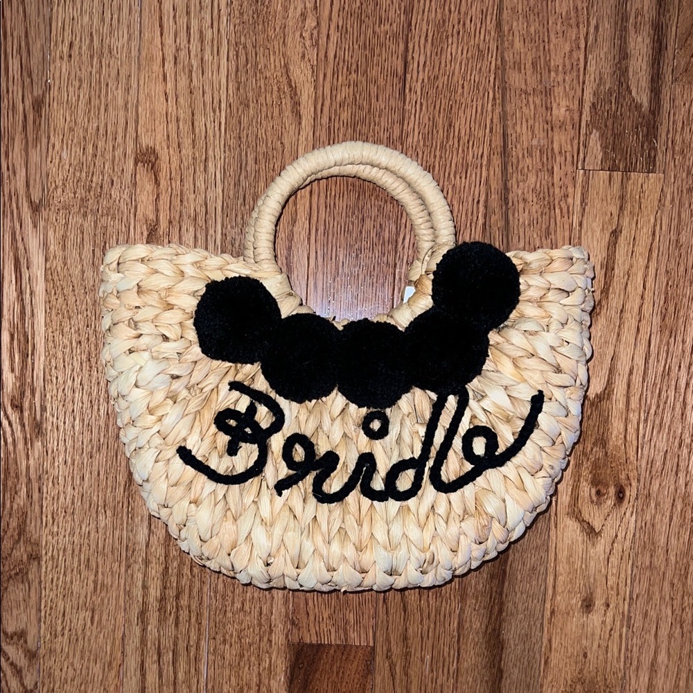 NWT “Bride” Bridal Shower Wedding Honeymoon Bachelorette Woven Black Purse